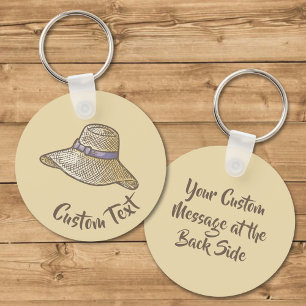 Hand Drawn Straw Hat Beige Keychain