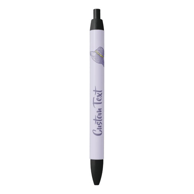 Hand Drawn Straw Hat Lilac Black Ink Pen (Front Vertical)