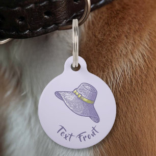 Hand Drawn Straw Hat Lilac Pet Tag