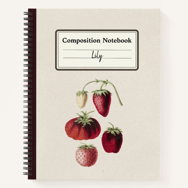Hand Drawn Strawberries Personalised Composition Notebook (Front)