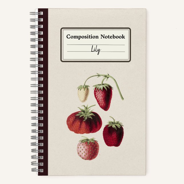 Hand Drawn Strawberries Personalised Composition Notebook (Front)