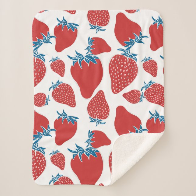 Hand drawn strawberry seamless pattern. background sherpa blanket (Front)