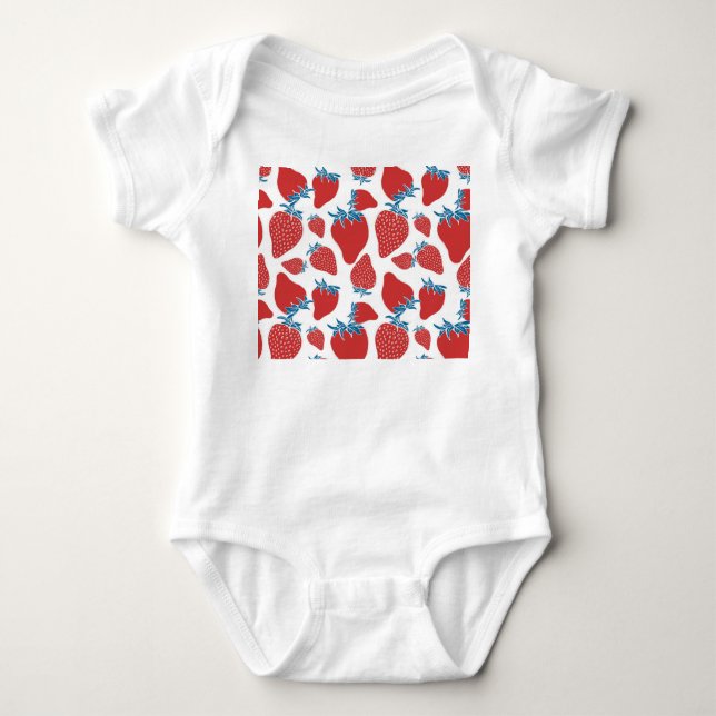 Hand Drawn Strawberry Vintage Pattern Baby Bodysuit (Front)