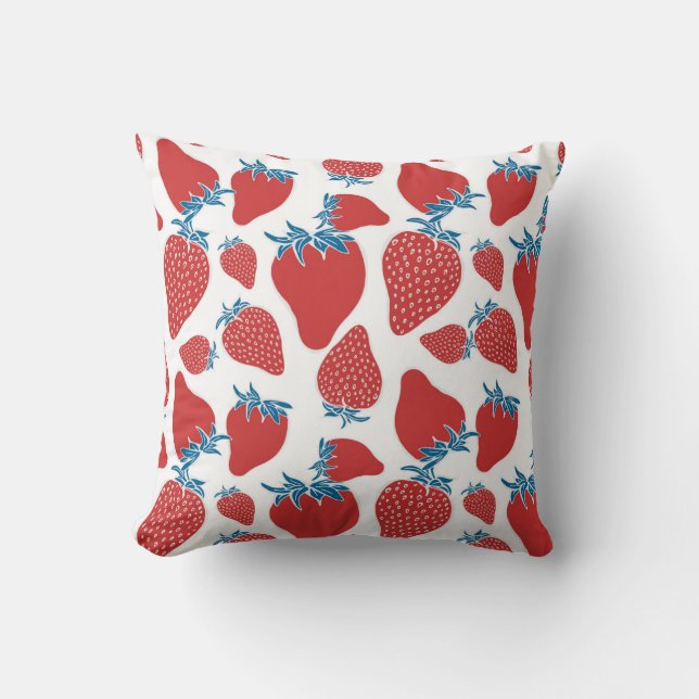 Hand Drawn Strawberry Vintage Pattern Cushion (Front)