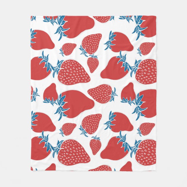 Hand Drawn Strawberry Vintage Pattern Fleece Blanket (Front)