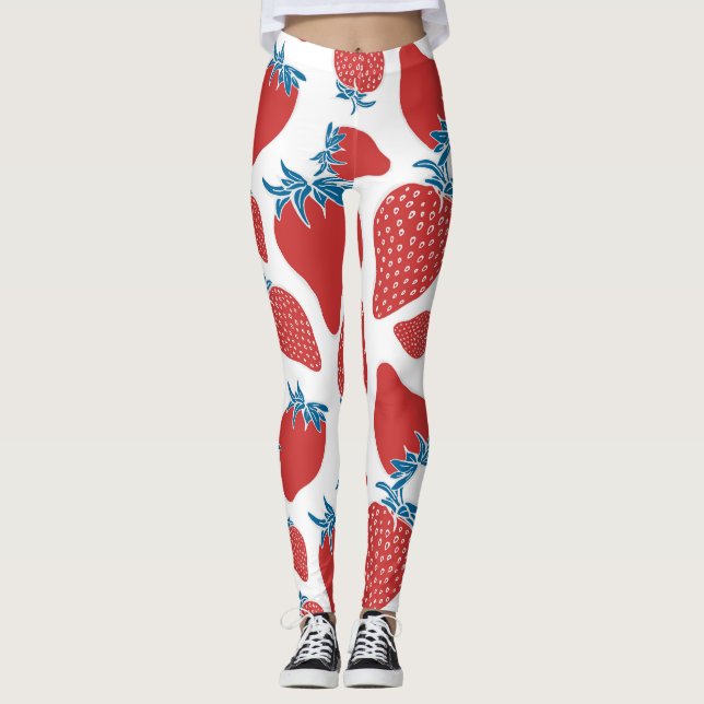 Hand Drawn Strawberry Vintage Pattern Leggings (Front)