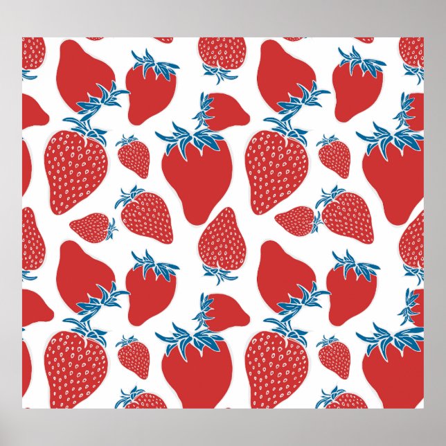 Hand Drawn Strawberry Vintage Pattern Poster (Front)