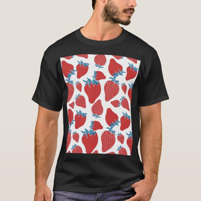 Hand Drawn Strawberry Vintage Pattern T-Shirt (Front)