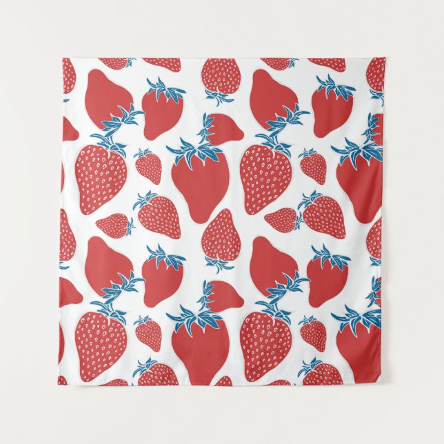 Hand Drawn Strawberry Vintage Pattern Tapestry (Front)