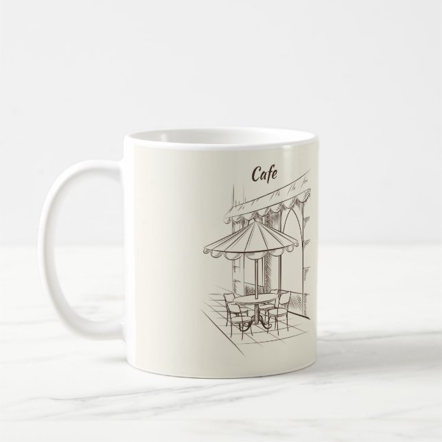Hand Drawn Street with Cafe' Coffee Mug (Left)