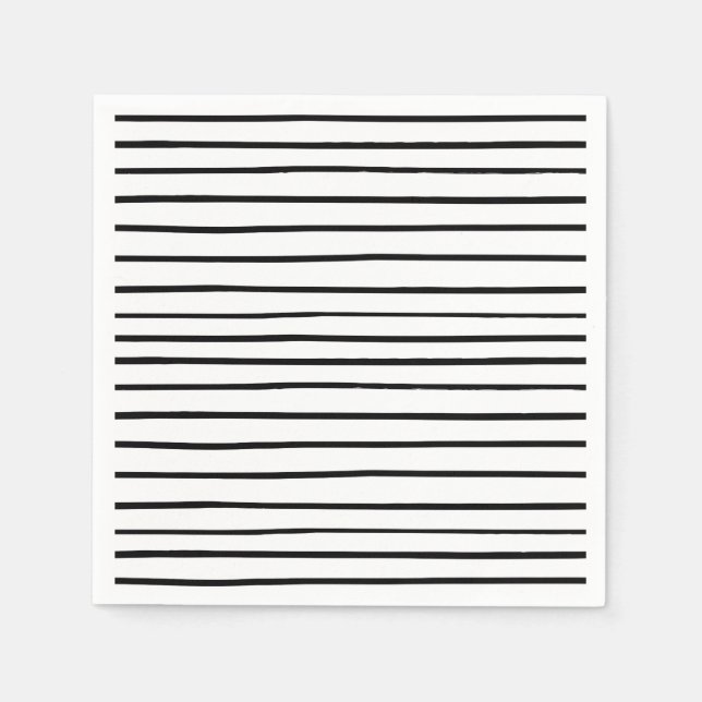 Hand Drawn Stripes Black and White Paper Napkin (Front)