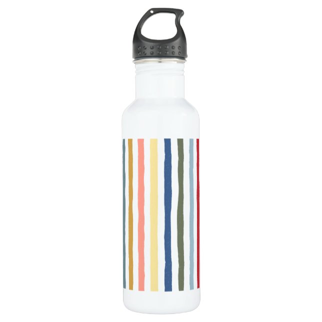 Hand-drawn stripes in mid century modern colours 710 ml water bottle (Front)