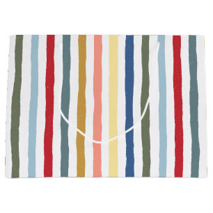 Hand-drawn stripes in mid century modern colours large gift bag