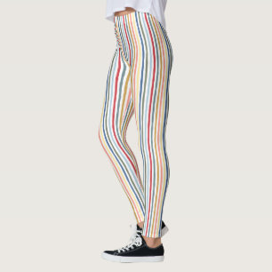 Hand-drawn stripes in mid century modern colours leggings
