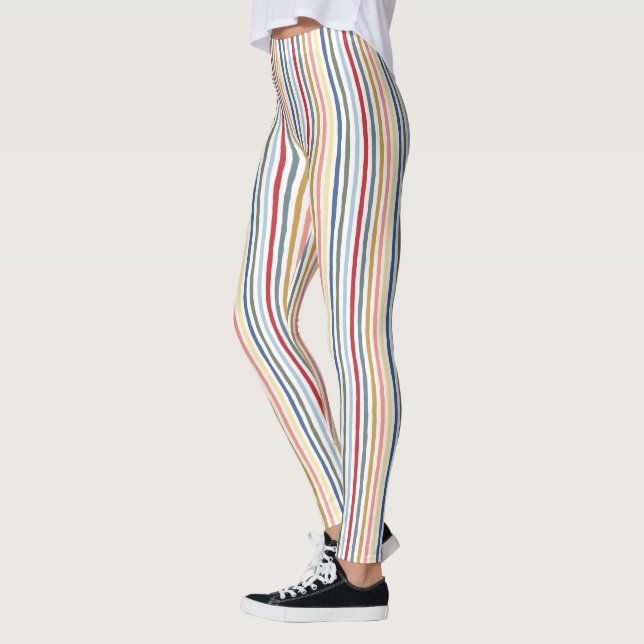 Hand-drawn stripes in mid century modern colours leggings (Left)