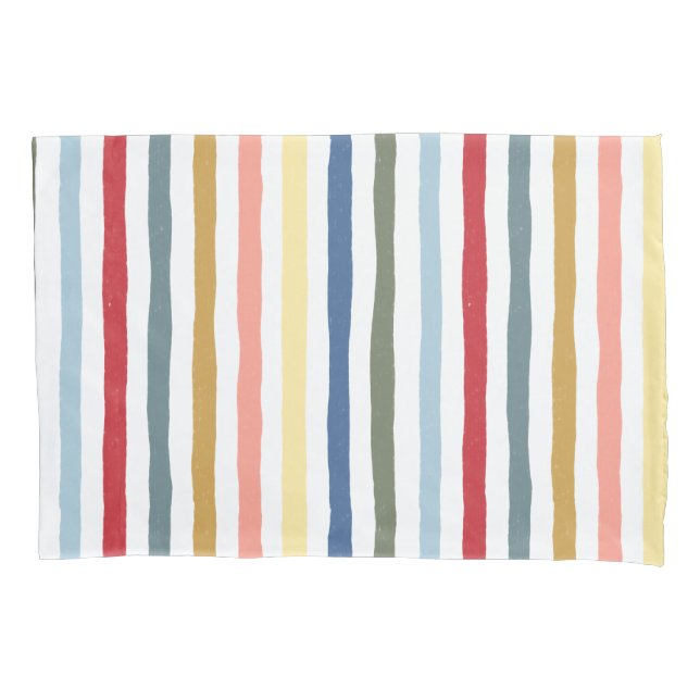 Hand-drawn stripes in mid century modern colours pillowcase (Front)