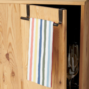 Hand-drawn stripes in mid century modern colours tea towel