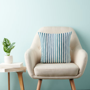 Hand-drawn stripes in shades of sea-inspired blue cushion
