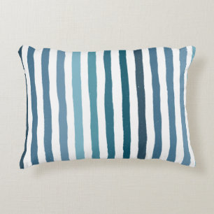 Hand-drawn stripes in shades of sea-inspired blue decorative cushion