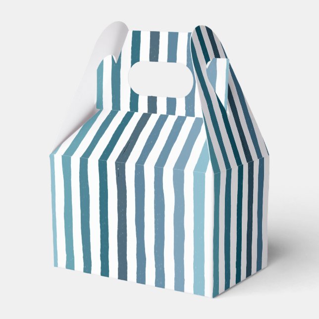 Hand-drawn stripes in shades of sea-inspired blue favour box (Front Side)