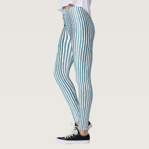 Hand-drawn stripes in shades of sea-inspired blue leggings