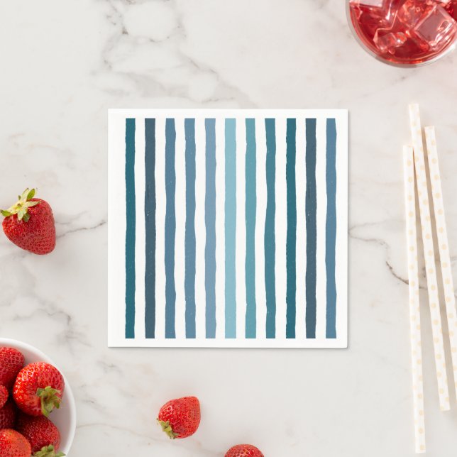 Hand-drawn stripes in shades of sea-inspired blue napkin (Insitu)