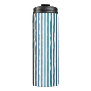 Hand-drawn stripes in shades of sea-inspired blue thermal tumbler