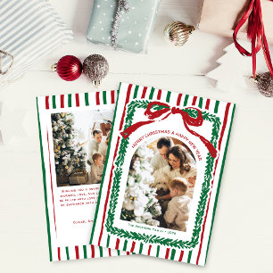 Hand Drawn Stripes & Wreath Christmas 2 Photo Holiday Card