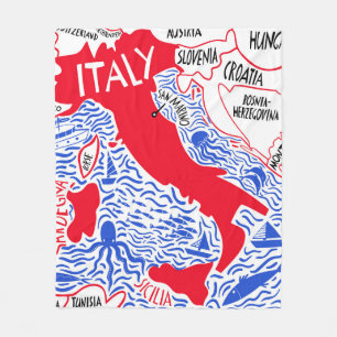 hand drawn stylised map of Italy. Travel illustrat Fleece Blanket