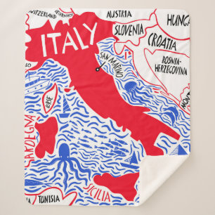 hand drawn stylised map of Italy. Travel illustrat Sherpa Blanket