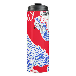hand drawn stylised map of Italy. Travel illustrat Thermal Tumbler