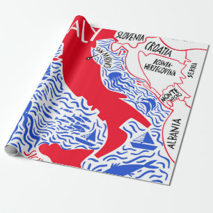 hand drawn stylised map of Italy. Travel illustrat Wrapping Paper