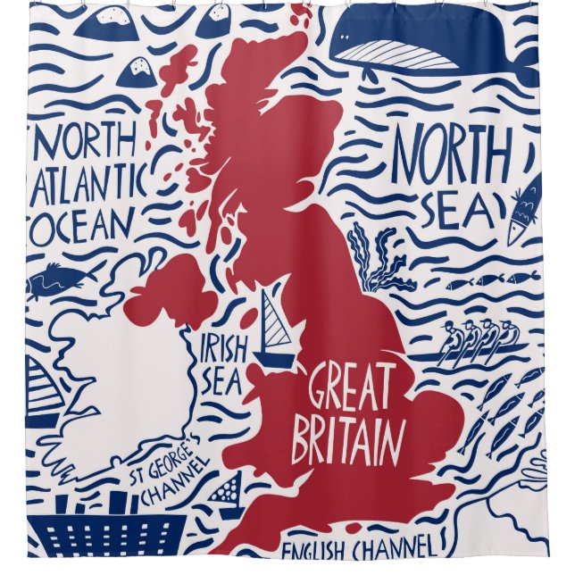hand drawn stylised map of the United Kingdom. Tra Shower Curtain (Front)