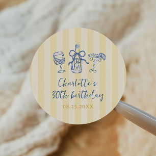 Hand Drawn Summer Adult 30th Birthday Classic Round Sticker