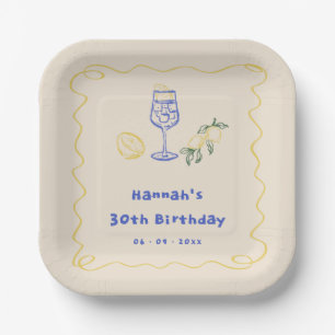 Hand Drawn Summer Adult 30th Birthday Paper Plate