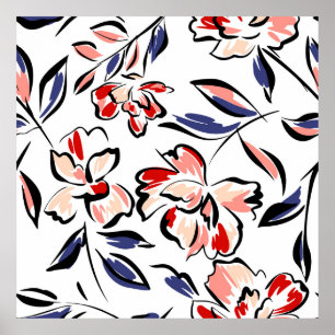 Hand drawn summer floral backround. Botanical seam Poster