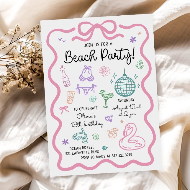 Hand Drawn Summer Fun Beach Party Birthday Invitation (Creator Uploaded)
