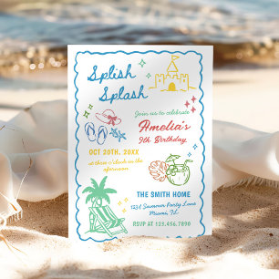 Hand-Drawn Summer Fun Custom Splish Splash Invitation