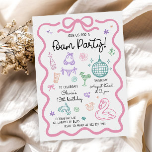 Hand Drawn Summer Fun Foam Party Birthday Invitation