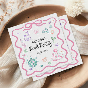 Hand Drawn Summer Fun Pool Party Birthday Napkins