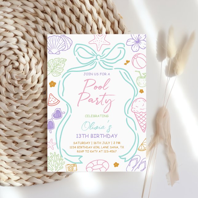 Hand Drawn Summer Pool Birthday Invitation (Creator Uploaded)