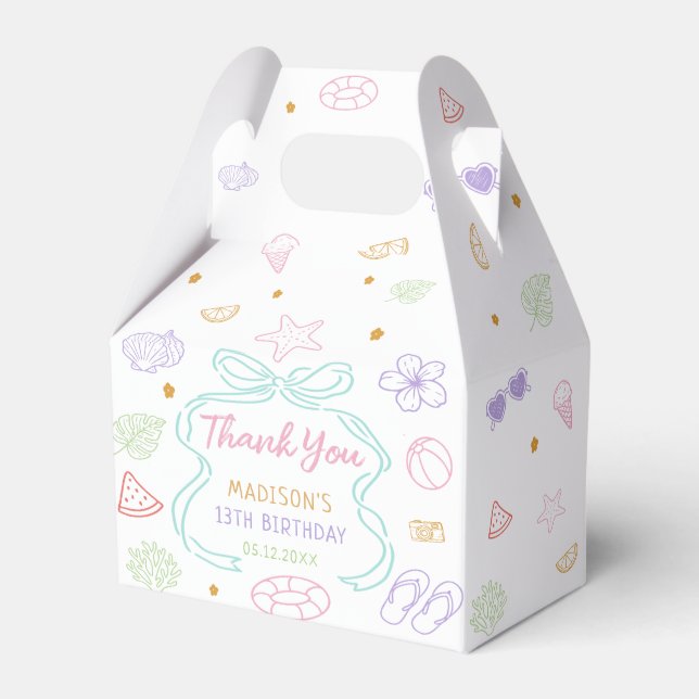 Hand Drawn Summer Pool Party Birthday Favour Boxes (Front Side)