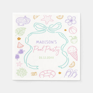 Hand Drawn Summer Pool Party Birthday Napkins