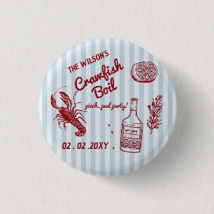 Hand Drawn Summer Seafood Crawfish Boil Party  3 Cm Round Badge