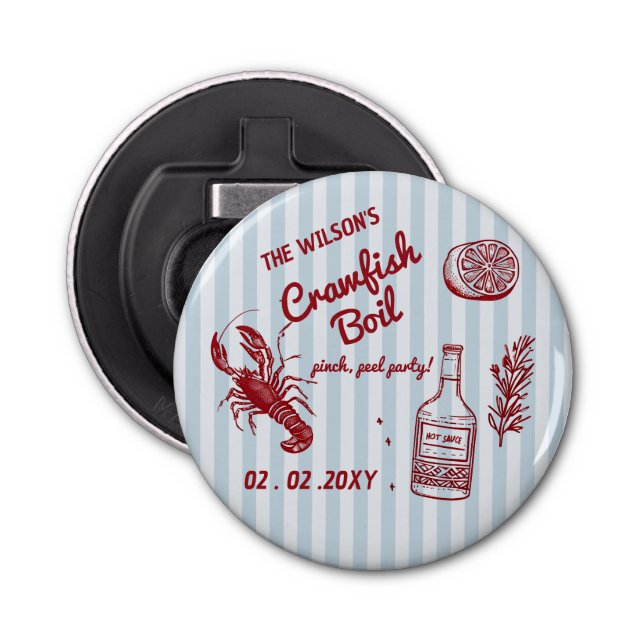 Hand Drawn Summer Seafood Crawfish Boil Party  Bottle Opener (Front)
