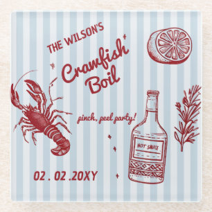 Hand Drawn Summer Seafood Crawfish Boil Party  Glass Coaster