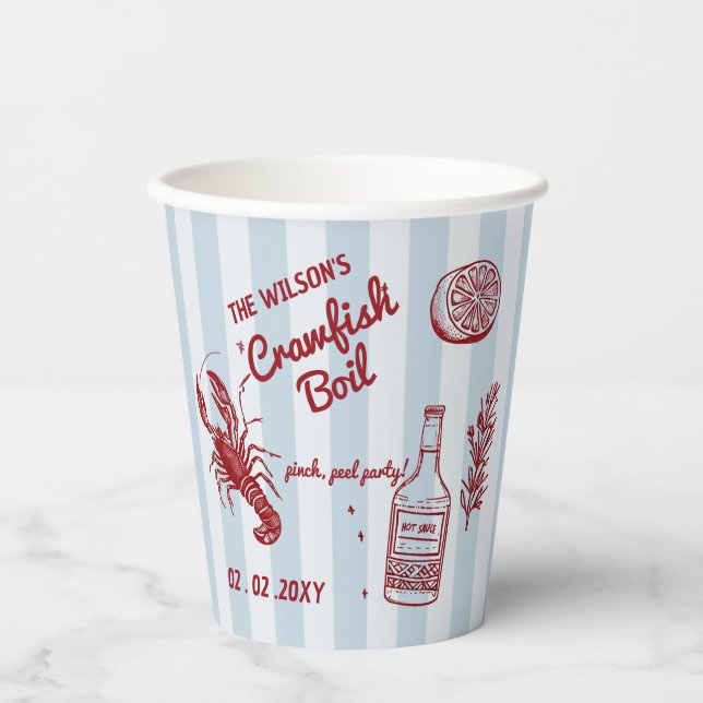 Hand Drawn Summer Seafood Crawfish Boil Party  Paper Cups (Front)