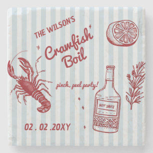 Hand Drawn Summer Seafood Crawfish Boil Party  Stone Coaster