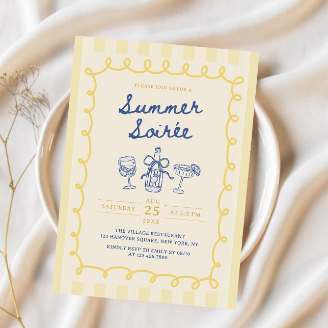 Hand Drawn Summer Soiree Drinks Cocktail Party Invitation (Creator Uploaded)