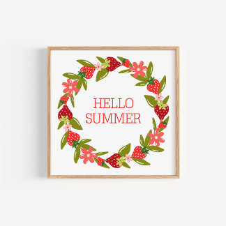 Hand-Drawn Summer Strawberry Wreath Art Print